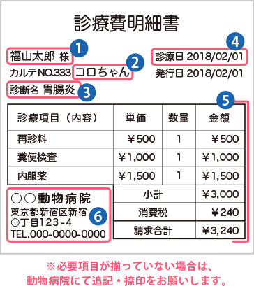 診療費明細書でご請求される場合の見本